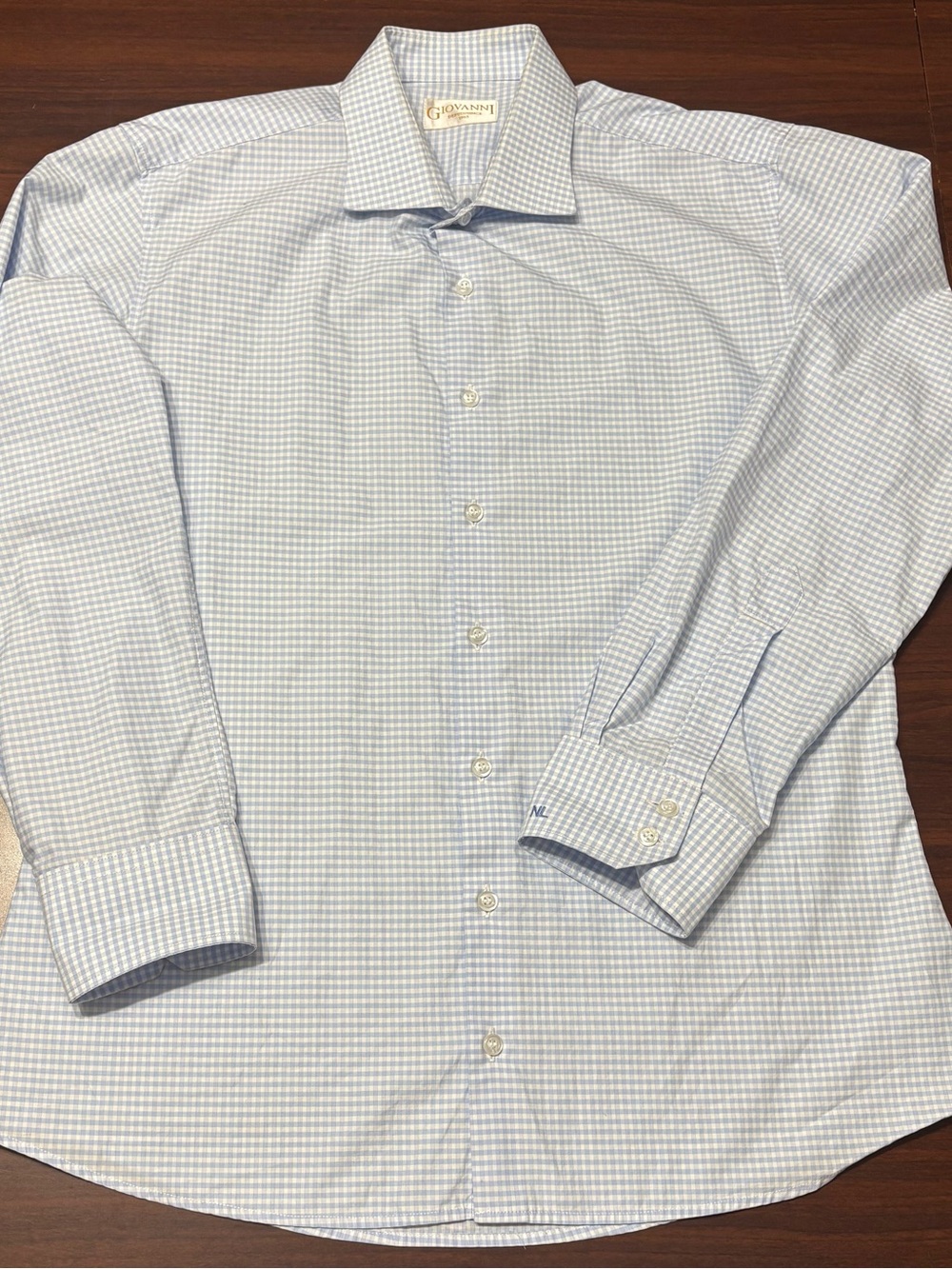 Giovanni Light Blue Checked Long Sleeve Dress Shirt
